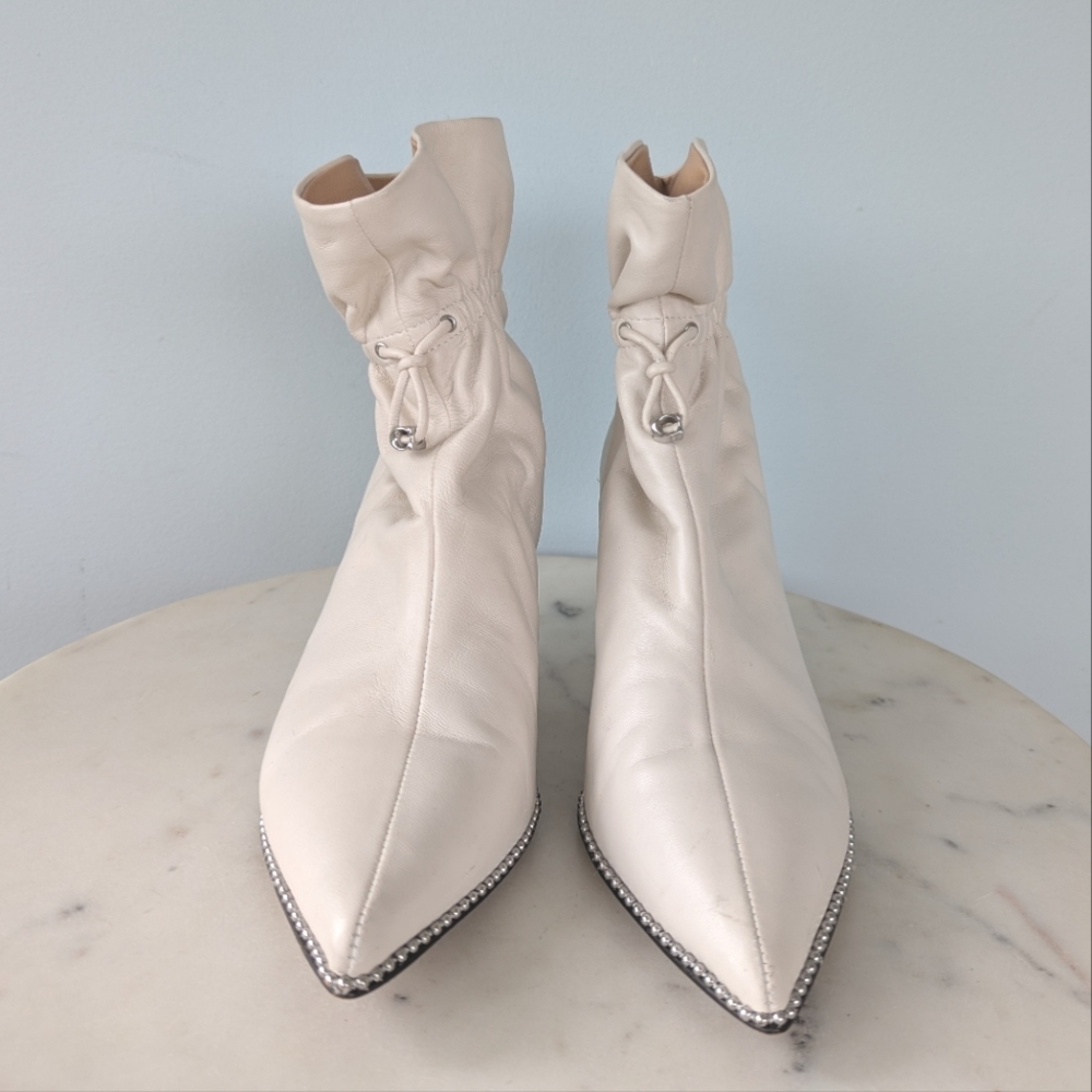 Coach Women's Wynie Off White Leather Drawstring Studded Ankle Boots - Picture 4 of 15